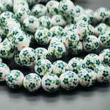 Бусина шар из керамики, зеленый букет, 8 мм, шт