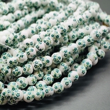 Бусина шар из керамики, зеленый букет, 6 мм, нитка