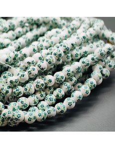Бусина шар из керамики, зеленый букет, 6 мм, нитка