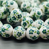 Бусина шар из керамики, зеленый букет, 12 мм, шт