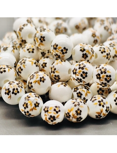 Бусина шар из керамики, коричневый букет, 10 мм, шт