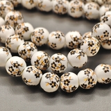 Бусина шар из керамики, коричневый букет, 8 мм, шт