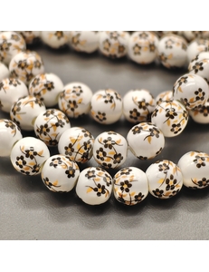 Бусина шар из керамики, коричневый букет, 8 мм, шт