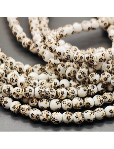 Бусина шар из керамики, коричневый букет, 6 мм, нитка