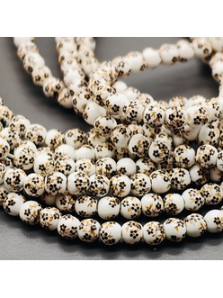 Бусина шар из керамики, коричневый букет, 6 мм, нитка