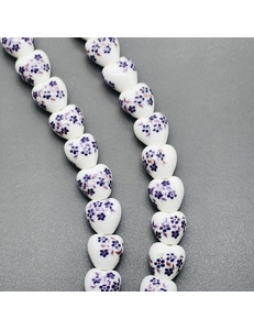 Бусина Сердце из керамики, фиолетовый букет, 12.5*12.2 мм, шт