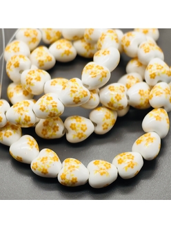 Бусина Сердце из керамики, желтый букет, 12.5*12.2 мм, шт