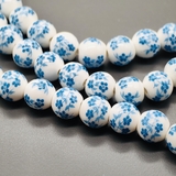 Бусина шар из керамики, голубой букет, 12 мм, шт