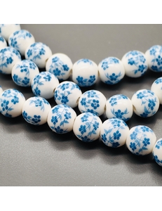 Бусина шар из керамики, голубой букет, 12 мм, шт