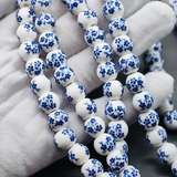 Бусина шар из керамики, синий букет, 10 мм, шт