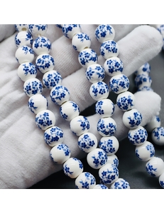 Бусина шар из керамики, синий букет, 10 мм, шт