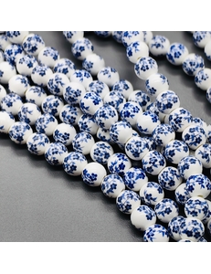 Бусина шар из керамики, синий букет, 8 мм, шт