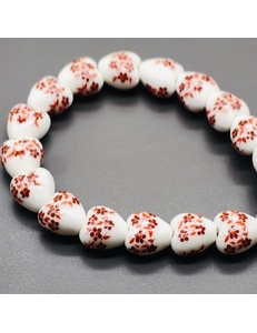 Бусина Сердце из керамики, красный букет, 12.5*12.2 мм, нитка