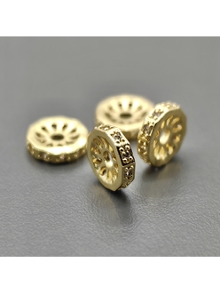 Бусины Разделители спейсеры с фианитами, 8 мм, позолота, шт