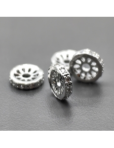 Бусины Разделители спейсеры с фианитами, 8 мм, родий, шт