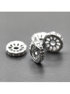 Бусины Разделители спейсеры с фианитами, 8 мм, родий, шт