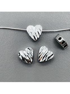 Бусина Сердце волны, 8 мм, родий