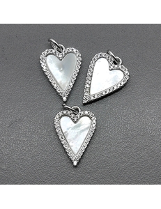 Подвеска Сердце с перламутром и фианитами, 18*12 мм, родий