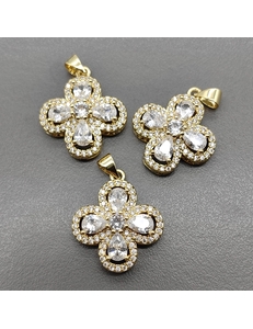 Подвеска Клевер с фианитами, 19 мм, позолота