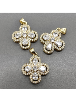 Подвеска Клевер с фианитами, 19 мм, позолота