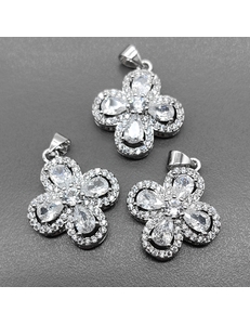 Подвеска Клевер с фианитами, 19 мм, родий