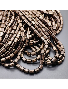 Бусина Гематит, цилиндр многогранник, коричневый, 4*6.5 мм, нитка