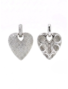 Подвеска удлиненное Сердце с фианитами, 20*17 мм, родий