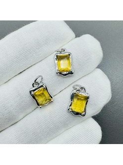 Подвеска Прямоугольник желтый, 14*9 мм, родий