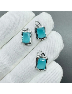 Подвеска Прямоугольник мятный, 14*9 мм, родий