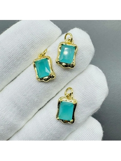 Подвеска Прямоугольник мятный, 14*9 мм, позолота