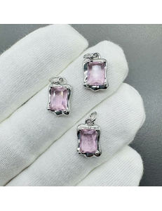 Подвеска Прямоугольник розовый, 14*9 мм, родий