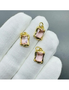 Подвеска Прямоугольник розовый, 14*9 мм, позолота