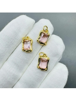 Подвеска Прямоугольник розовый, 14*9 мм, позолота