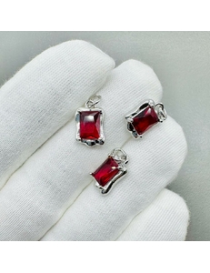 Подвеска Прямоугольник красный, 14*9 мм, родий