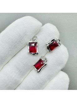 Подвеска Прямоугольник красный, 14*9 мм, родий