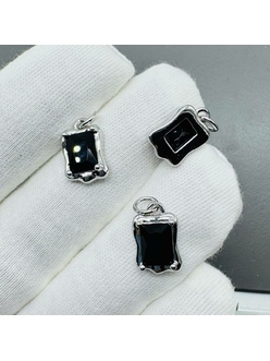 Подвеска Прямоугольник черный, 14*9 мм, родий