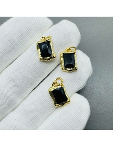 Подвеска Прямоугольник черный, 14*9 мм, позолота