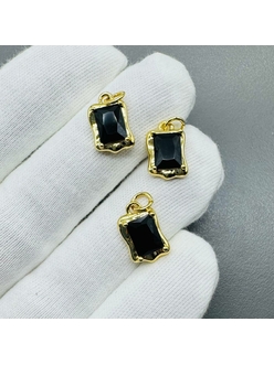 Подвеска Прямоугольник черный, 14*9 мм, позолота