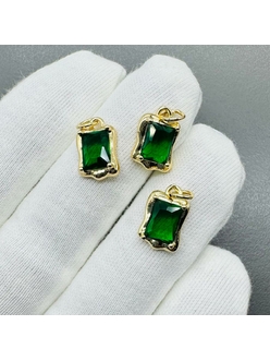 Подвеска Прямоугольник зеленый, 14*9 мм, позолота