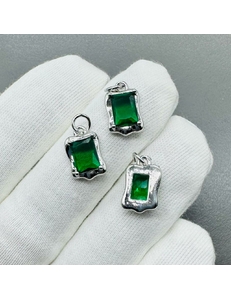 Подвеска Прямоугольник зеленый, 14*9 мм, родий