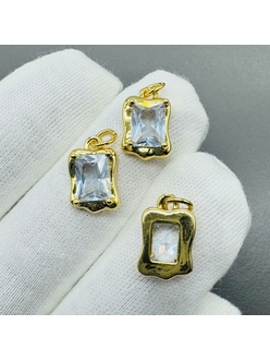 Подвеска Прямоугольник прозрачный, 14*9 мм, позолота