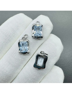 Подвеска Прямоугольник прозрачный, 14*9 мм, родий