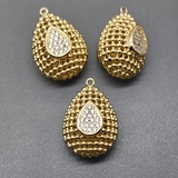 Подвеска 3D Капля с фианитами, 24 мм, позолота