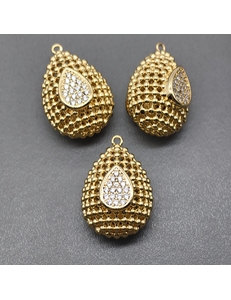 Подвеска 3D Капля с фианитами, 24 мм, позолота