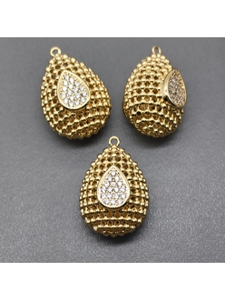 Подвеска 3D Капля с фианитами, 24 мм, позолота