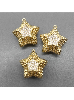 Подвеска 3D Звезда с фианитами, 22 мм, позолота