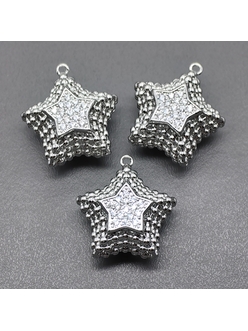 Подвеска 3D Звезда с фианитами, 22 мм, родий