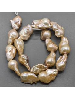 Бусины жемчуга Барокко, персиковый с переливами, 20-25 мм, нитка