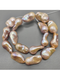 Бусины жемчуга Барокко, розовый персик с переливами, 21-26 мм, нитка