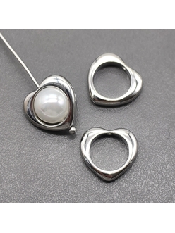 Бусина Коннектор Сердце, 12 мм, родий